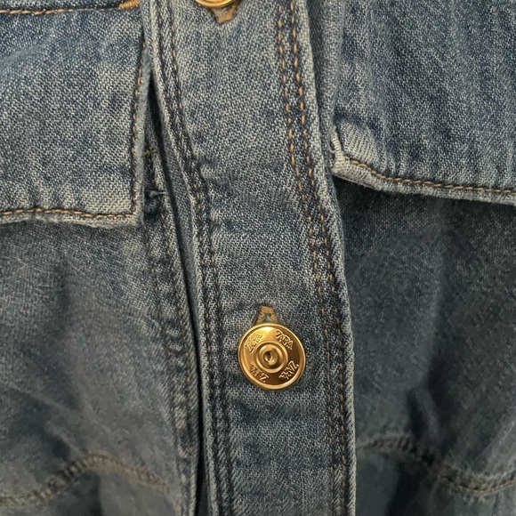 Zara Blue Jean Button Down Snap Blouse - Picture 3 of 4